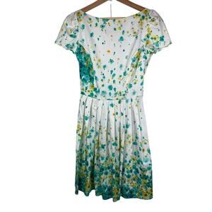 Blugirl Blumarine Women 4 Ivory Blue Yellow Floral Pleated Dress Made in Italy